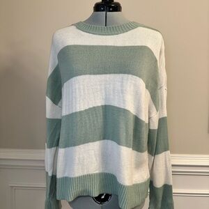 Striped Green and White Women's Sweater